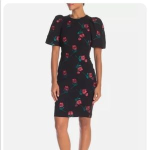 Calvin Klein Puff sleeve floral embroidered dress